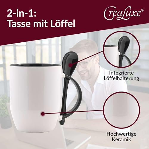 Crealuxe Tasse m. Löffel Einhorn Wunschname Löffeltasse, Kaffeetasse m. Motiv,Bürotasse, Bedruckte Tasse mit Sprüchen oder Bildern – - 4