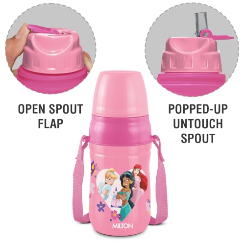 Image of MILTON Disney Kool Cheer 400 Plastic Insulated Thermo Water Bottle with Straw for School Kids I Food Grade, Leak Proof Lid with Hands Free Sipper, Easy to Carry Loop, Picnic, BPA Free, 390 ml, Pink
