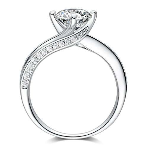 Auldey 1.9 Carat Round Cut Moissanite Engagement Rings for Women in 14k White Gold Plated Silver Ring (D Color, VVS, cttw) Anniversary Promise Ring Size 6-92
