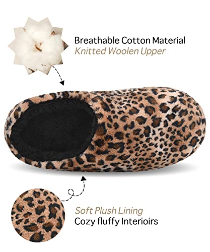 Dicuird Women's Fleece House Slippers With Hard Sole,Cozy Indoor Or Outdoor Memory Foam Bedroom Shoes(Leopard,7-8) #TOP2