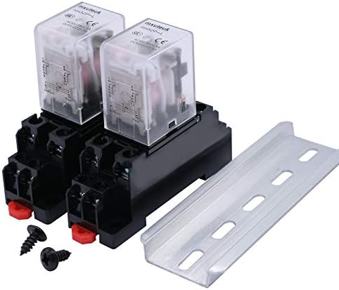 mxuteuk 2pcs HH52P DC 12V LED Indicator Electromagnetic Power Relay 8 Pin 5A Coil Relays DPDT With Socket Base,with DIN Slotted Aluminum Rail