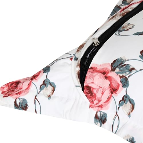 Image of HOUSE FOX Zipper Cotton Pillow Covers /Cases /Protectors (NOT Pillow) Set of 2 Pair Or 4 Pcs,Size -18x28inch with Zip /Chain(RedFloral)