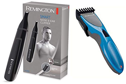Virtual Bundle-Remington Titanium Hair Clipper, (HC335) Blue/Black+Remington NE3150 E51 Linear Trimmer for Men (Black)