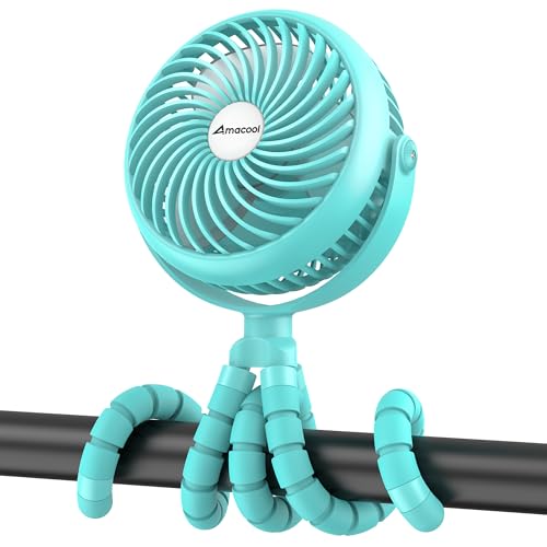 Image of AMACOOL Baby Stroller Fan 20H Work Time Battery Powered Clip on Fan with Flexible Tripod for Car Seat Crib Bike Treadmill (Lake Blue)