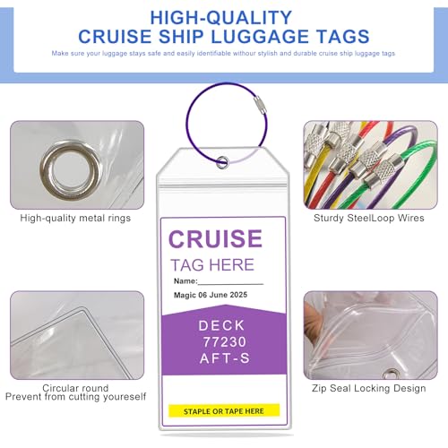 Mziart Cruise Luggage Tag Holder for Carnival, Princess, NCL, Norwegian, MSC, 6 Pack Zip Seal Clear Luggage Tags for Cruise Ships, Cruise Ship Essentials Travel Must Haves4
