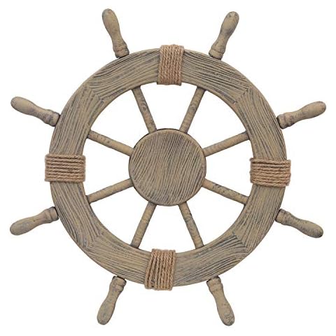 Adeco Ornamental Wooden Nautical Ship Steering Wheel, 24-Inch Home Wall Decor, Brown Cover