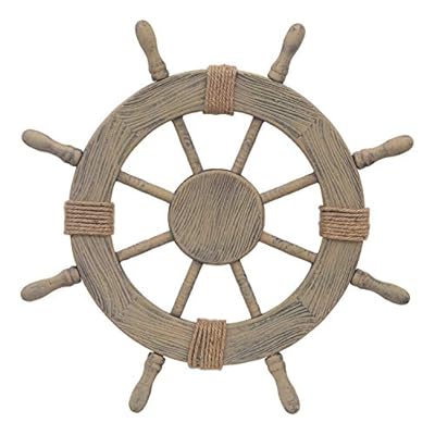 Asense Ornamental Wall Decoration Wooden Nautical Ship Steering Wheel, 24-inch, Brown 41d0vqXzUyL. SS400