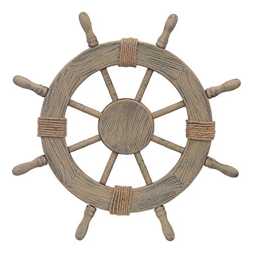 Adeco Ornamental Wooden Nautical Ship Steering Wheel, 24-Inch Home Wall Decor, Brown Mississippi