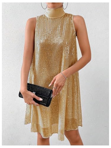 Image of Floerns Women's Sequin Sleeveless Tank High Neck Bow Shiny Party Dress