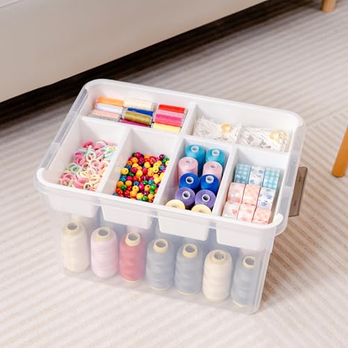 Image of Citylife 32QT 2Packs Clear Craft Organizers and Storage Box with Tray | Stackable Art Supply Organizer Storage Bins with Lids for Beads, Markers, Sewing, Tools, Clothes, Files, Office Supplies