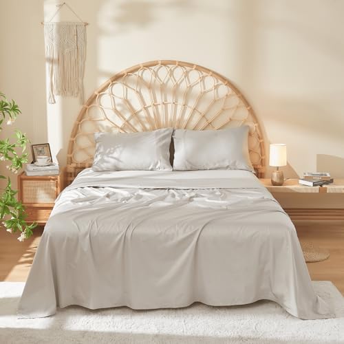 DOZ 100% Long Staple Cotton Sheet Sets, Soft Sateen Weave Cotton, Smooth, Breathable, Cooling Sheets, Hotel Comfort, Durable and Last for Years, 1 Flat Sheet Only (Dove, King/Cal King)