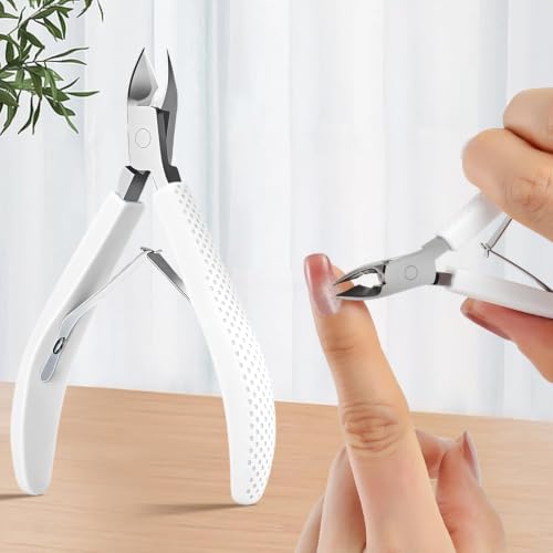 White 1PC Cuticle Trimmer Nipper & Cutter with Silicone Handle, Stainless Steel Remover Tool for Nail Care, Manicure Pedicure Essentials