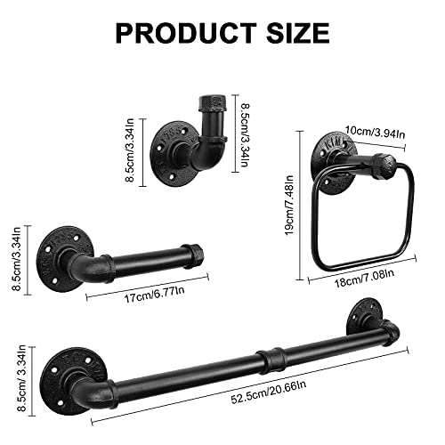 Jeasor 4-Pieces Industrial Pipe Bathroom Towel Ring Kit Diy Wall Mount Accessories Kit Includes Robe Hook Towel Bar And Towel Ring  thumb #1