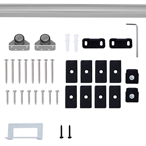 HOMCOM 186CM/6FT Kit Porta Scorrevole in Metallo con Utensili, Rulli, Guida a Pavimento, Blocchi e Chiave Esagonale, Argento