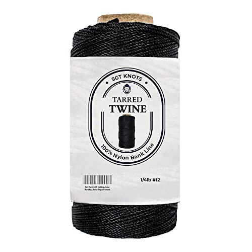 Image of SGT KNOTS Tarred Twine - 100% Nylon Bank Line for Bushcraft, Netting, Gear Bundles, Construction, Lacing Twisted Cord, Weatherproof #12-1 /4 lb