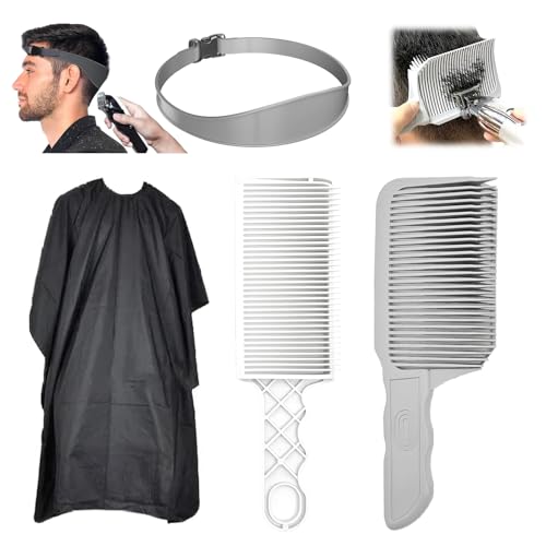 Haarschneidekamm Übergang, 5 Stück Haarschneidekamm Barber Kamm mit Frisierumhang Verstellbare Haarschneide Schablone, Fade Kamm Übergang Frisierhilfen für Haare Selber Schneiden