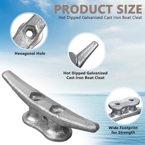 Datanly 12 Pcs Boat Cleat Open Base Dock Cleat Hot Dipped Galvanized Cast Iron Rope Hardware Include Installation Accessories Screws for Boat Docks, Decks, Marine, Kayak(4 Inch,Silver)