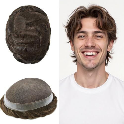 FNY HAIR French Lace Toupee for Men Human Hair Replacement System Breathable Lace with Thin Skin PU Base Durable Hair Unit 8