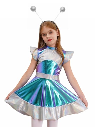 Disfraz completo Alien para niña con aro de cabello metálico