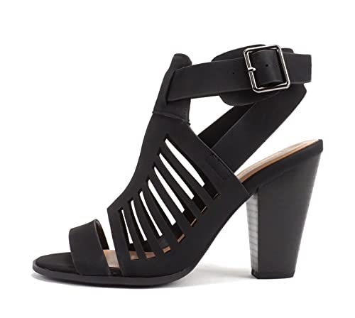 Mayo ~ Gladiator Cutout Stacked Chunky High-Heeled Dress Sandals with Adjustable Ankle Strap