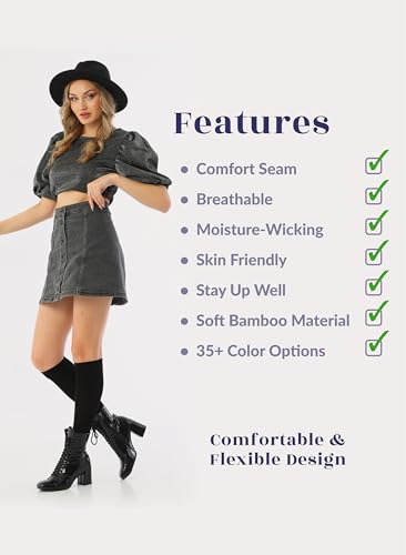 Image of Hugh Ugoli Women's Rayon Derived from Bamboo Knee High Socks Comfort Seam Long Dress Socks, Shoe Size 5-8 /8-11, 4 Pairs