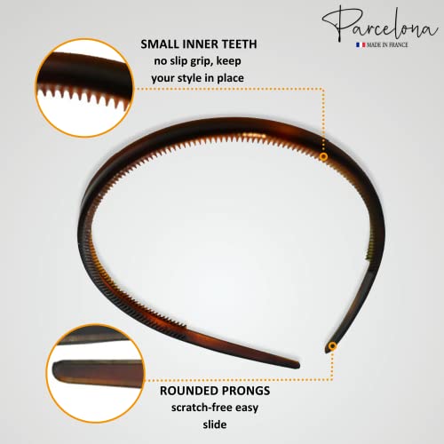 Parcelona French Thin Set Of 2 Tortoise Shell Brown And Black Comb Hair Headbands With Inner Teeth Nibs #TOP2