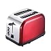PLEASUR Toaster 2 Slice, Wärmeständer aus gebürstetem Edelstahl, für Toast Abtauung Aufwärmen Abbrechen Knopf Abnehmbare Krümelschale, Rot