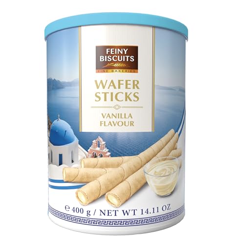 Feiny Biscuits Wafer Sticks – 400g – Knusprige Waffelröllchen mit Vanillegeschmackcreme – Süßer Snack & Dessertdeko