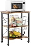 Sogesfurniture 3-Tier Étagère Utilitaire Rack Kitchen Baker Micro-ondes Four Stand Rangement Cart Tablette de poste de travail 3-Tier Roues Carton Utilitaire de Cuisine avec Stockage, Rétro, BHCA-W4-FG