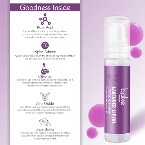 Image of BAKE 2% Kojic Acid Lavender Brightening Lip Balm Oil for Dark & Pigmented Lips with SPF 50 PA++++ with Alpha Arbutin - 15g (Lavender)
