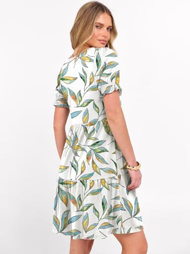 Image of ANRABESS Women Summer Square Neck Puff Short Sleeve Mini Dress 2026 Casual Flowy Sundress Beach Vacation Clothes with Pockets
