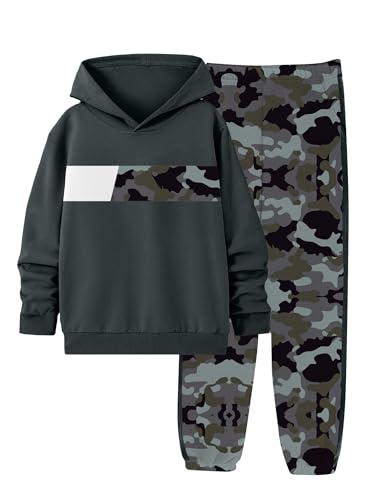 Image of Boys Clothes Boy Outfits 2-Piece Long Sleeve Hoodie and Camouflage Pants Boys Fall Winter Clothes for 6-16 Years