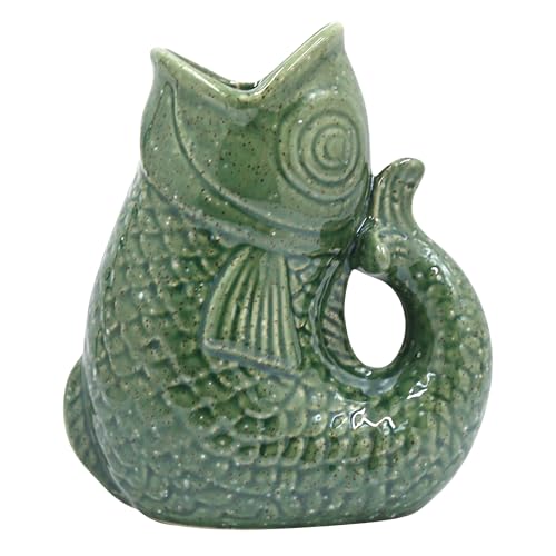 Lesser & Pavey Fish Jug Vase Green 17cm | Decorative Ceramic Flower Jug for Fresh or Artificial Bouquets | Stylish Home Accent and Unique Vases for Flowers and Modern Décor