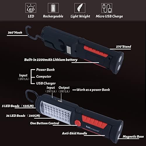Rechargeable Work Light, Wolfteeth Inspection Lamp, Magnetic Torches Led Super Bright, Emergency Backup Lights Mechanic Tools Camping Flashlight, Gifts for Men Husband
