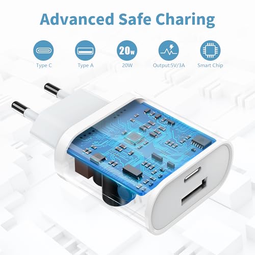 Schnellladegerät und Ladekabel for iPhone - 20W Ladegerät mit 2M Schnellladekabel Compatible for iPhone 14 13 12 11 Pro Max Plus Mini XS XR X SE 8 7 6S 5S Type C Netzteil USB C Charger Piarhlie