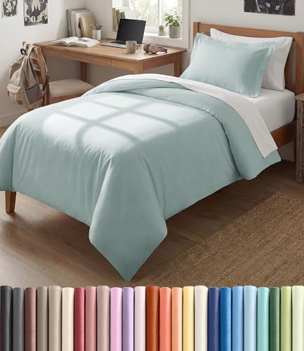 Image of Duvet Cover Twin /Twin XL Size Set - Extra Soft Twin /Twin XL Duvet Cover 68 inch x 90 inch with 1 Pillow Sham for Women, Men, Kids & Teens - Comfy, Easy-Care & Fade Free w / Zipper Closures & Ties (Ice Blue)