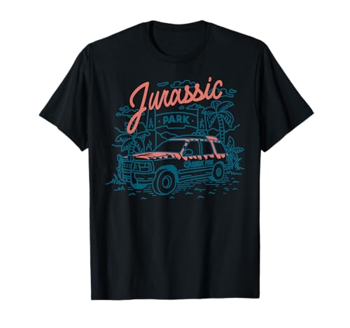 Jurassic Park Park Entrance with Tour Jeep Line Art T-Shirt