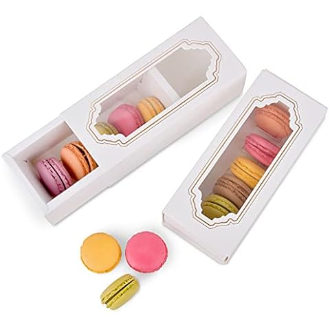 ORANGEHOME 15-Pack Macaron Boxes with Clear Window, White Macaron Container Storage for 5 or 6 Desserts, Reusable Macarons Bakery Gift Packaging Kit for Desserts Cookies, Mini Cupcakes or Muffins Cover