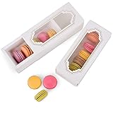 Macaron Boxes, Cake Paper Container with Clear Window, White Cookie box with Grid for 5 Macarons or Biscuits-15 pack