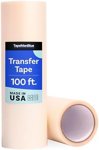 TapeManBlue Clear Transfer Tape for Vinyl - 12" x 100' Roll, Made in USA, Premium Vinyl Transfer Tape with Medium to High Tack Adhesive for Crafts, Decals & Letters