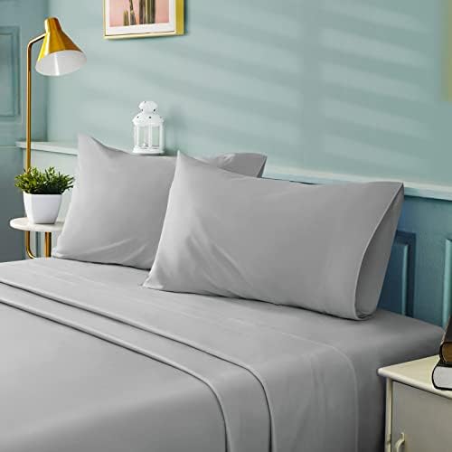BYSURE 4 Pieces Queen Bed Sheet Set - 1800 Soft Durable Brushed Microfiber, 15 Inch Deep Pockets, Wrinkle & Fade Resistant (Queen, Light Gray)