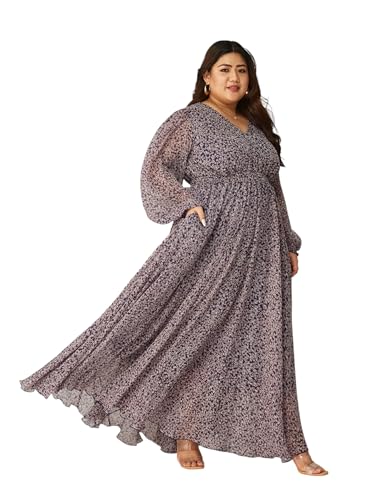 Image of Miss Chase A+ Women's V-Neck Three-Quarter Sleeve Floral Wrap Chiffon Midi Dress