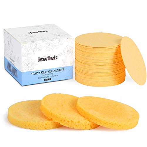 Preisvergleich Produktbild ISWOEK Gesichtsschwämme, komprimiert, natürliche Zellulose, Tiefenreinigung und Peeling, 100% natürliche Schwämme für Reisen / Zuhause. 50 Stück
