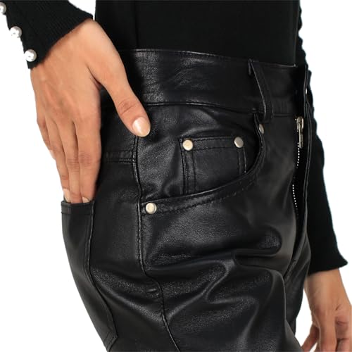 Laverapelle Women's Genuine Lambskin Skinny Flare Leather Pants (Black, Leather Jeans) - 24240034