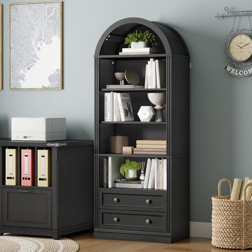 RALGEND Farmhouse Arched Bookshelf, 7 Tiers Arch Bookcase with 2