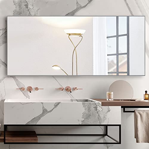 Image of NeuType Full Length Mirror Floor Mirror Dressing Mirror Home Gym Mirror,Large Wall Mirror Bathroom Mirror Standing Mirror,Long Mirrors for Bedroom,Metal Frame,Sand Gray,71 inchx24 inch,No Stand