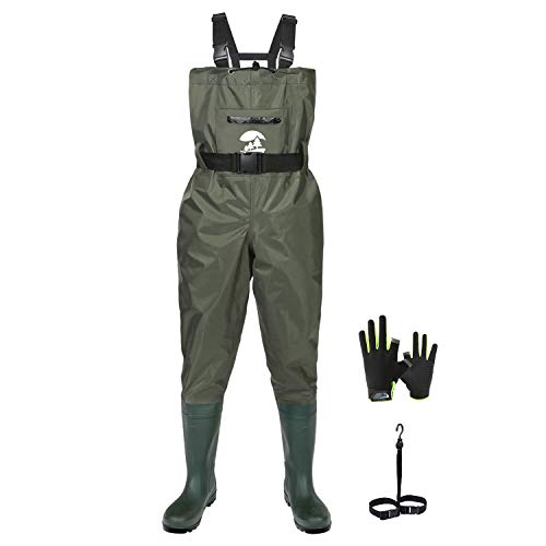 SaphiRose Men's Bootfoot Chest Wader 2-Ply Nylon/PVC Waterproof Fishing & Hunting Waders with Boots Hanger for Men and Women