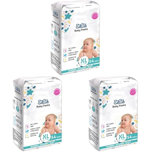 Image of Jr. Sr. Baby Diaper Pants with Advanced Leak Protection | Soft & Comfortable| Extra Large | 12-17 Kg | 54 Counts | Pack of 3