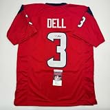 Autographed/Signed Tank Dell Houston Red Football Jersey Beckett BAS COA
