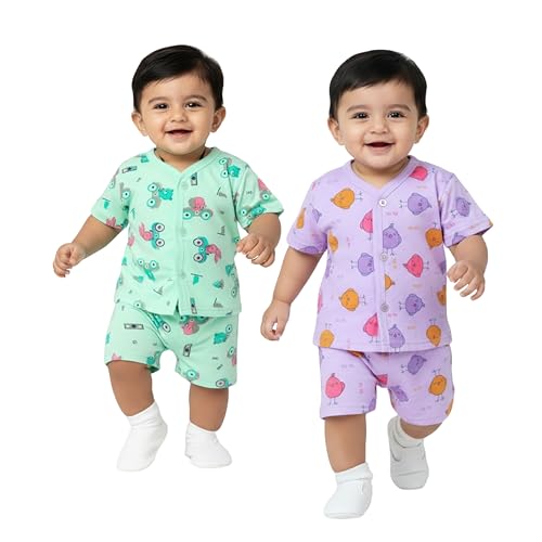 Image of Lil' Shark Baby Cotton T-Shirt & Shorts Set | 100% Pure Cotton Summer Wear for Baby Boys & Girls | Soft, Breathable Infant Casual Outfit | Printed T-Shirt with Shorts Set